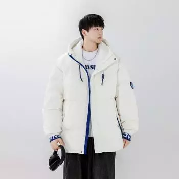 Модная зимняя новая утолщенная куртка-пуховик с капюшоном, мужская молодежная белая повседневная куртка на утином пуху M