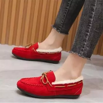 Модная зимняя обувь, женская повседневная обувь на плоской подошве, женские мокасины, мягкие лоферы, модные удобные теплые плюшевые туфли с бантом из хлопка для женщин 35 чёрный