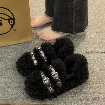 Модная зимняя обувь, женские туфли-сабо на платформе с круглым носком, меховые повседневные женские кроссовки с коротким носком, мокасины, новые удобные криперы S 35