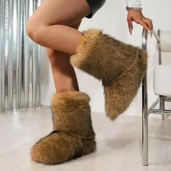 модная зимняя обувь женские зимние пушистые искусственные сапоги женские плюшевые теплые зимние сапоги роскошные ботинки модные сапоги 36 серый