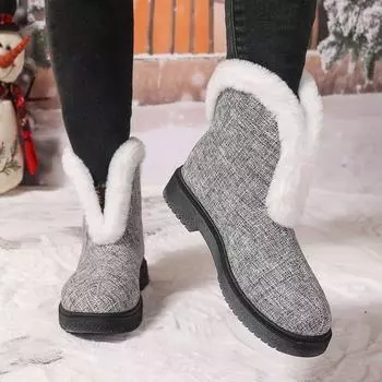 Модная зимняя обувь, женские зимние сапоги, теплые меховые ботильоны, женские утолщенные плюшевые нескользящие хлопковые сапоги, большой размер 43 36 чёрный