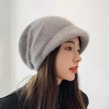 Модная зимняя шапка из натурального меха кролика, зимние вязаные шапки для женщин, зимние теплые шапки-бини для женщин, однотонная взрослая шапка-бини Adult