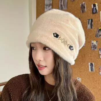 Модная зимняя шапка из плюшевого меха, зимние вязаные шапки для женщин, зимние теплые шапки-бини для женщин, однотонная взрослая шапка для головы 56-58cm хаки