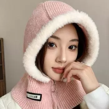 Модная зимняя шапка, утепленная, сохраняющая тепло, рождественский подарок, плюшевые шапки, панама, шапка и шарф, интегрированная защита ушей One size чёрный