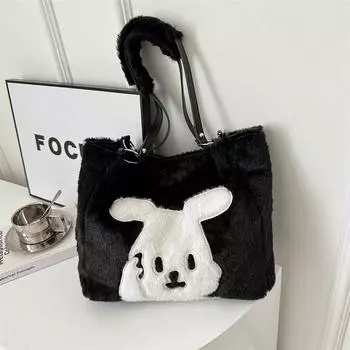 Модная зимняя сумка-тоут с мультяшным принтом 2024 года, популярная сумка через плечо и подмышку, универсальная сумка большой вместимости чёрный