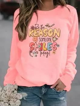 Модная зимняя толстовка с длинным рукавом и несколькими принтами, с круглым вырезом S