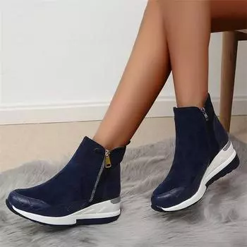 Модная зимняя женская обувь, новое поступление 2024 года, теплые женские ботинки, ботильоны на платформе для девочек, туфли на танкетке для женщин 35 чёрный