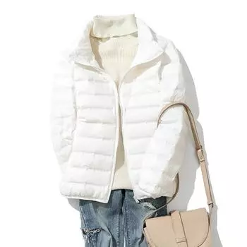 МОДНАЯ бесшовная интегрированная куртка-пуховик женская с воротником-стойкой короткая 2024 зимняя новая уличная тонкая куртка большого размера Одежда S белый
