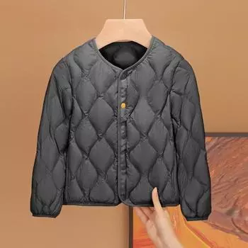 МОДНАЯ детская куртка-пуховик с ромбами без воротника, школьная форма с 90% белого утиного пуха, легкая мягкая средняя и теплая куртка для взрослых Одежда 100cm светло-фиолетовый