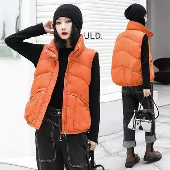 МОДНАЯ хлопковая женская куртка 2024 года с утолщенным воротником-стойкой, теплая, без рукавов, из хлопка, верхняя одежда S чёрный