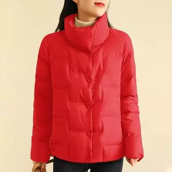 МОДНАЯ короткая куртка-пуховик женская 2024 зимняя новая маленькая теплая модная тонкая 90 флисовая куртка-стойка Одежда S красный
