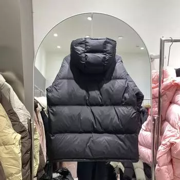 МОДНАЯ короткая куртка-пуховик женская зимняя новая корейская версия с капюшоном куртка-хлеб утолщенная белая утиная пуховая мужская женская пара куртка S чёрный