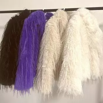 МОДНАЯ короткая однотонная искусственная шуба женская зимняя новая модель шуба с бахромой Одежда S чёрный
