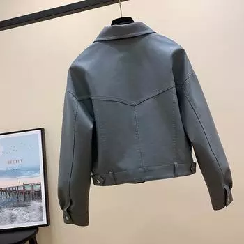 МОДНАЯ кожаная куртка женская короткая весна 2024 новая корейская версия свободная куртка из искусственной кожи локомотив куртка верхняя женская Одежда S чёрный