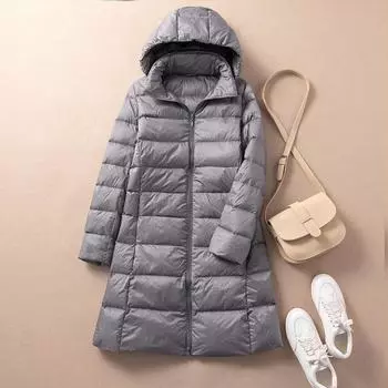 МОДНАЯ куртка-пуховик со съемной шапкой, женская, средней и длинной длины, облегающая, дисплей 2024 года, новая и зимняя теплая повседневная куртка Одежда M хаки