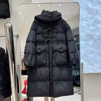 МОДНАЯ куртка-пуховик женская средняя и длинная зима 2024 новый дизайн с роговой пряжкой утолщенная теплая повседневная куртка Одежда S белый