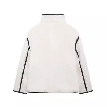 МОДНАЯ одежда 2024 года, европейская и американская зимняя новая темпераментная флисовая куртка-стойка с длинными рукавами и контрастной окантовкой, женская одежда XS