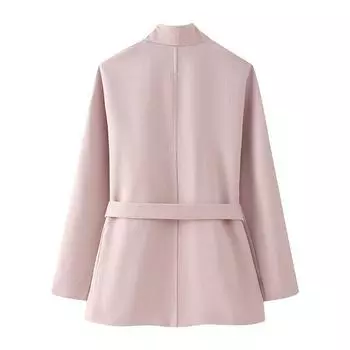 МОДНАЯ одежда 2024 года, новая женская мода в европейском и американском стиле, шерстяное пальто со шнуровкой, воротником-стойкой и длинными рукавами, куртка Одежда XS