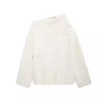 МОДНАЯ одежда 2024 года, новый европейский и американский стиль, женская одежда, модный темперамент, длинный рукав, асимметричный вырез, вязаный свитер, одежда S абрикосовый