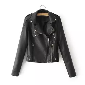МОДНАЯ одежда Новая весенняя одежда Женская маленькая кожаная одежда Женская короткая куртка из искусственной кожи с воротником-стойкой Тонкая велосипедная куртка Цельная одежда S чёрный