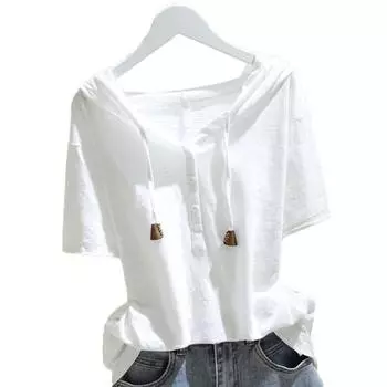 МОДНАЯ женская толстовка с капюшоном с короткими рукавами и завязками, однотонная, свободная, мягкая, повседневная, дышащая, летняя, топ M белый