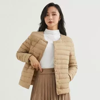 МОДНАЯ зимняя женская куртка-пуховик, тонкая белая куртка на утином пуху, легкая и тонкая, иностранный стиль, теплая зимняя одежда, без воротника, подкладка, Одежда M чёрный