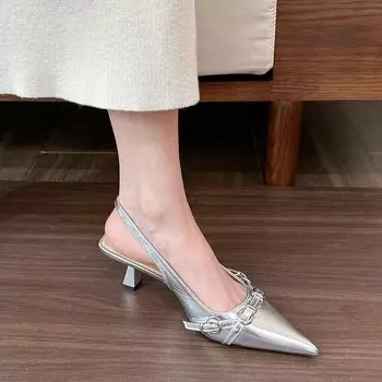 Модно! Белые заостренные ремни с пряжкой на тонком каблуке, эластичные высокие каблуки, женские весенние сандалии с сумкой на голове 35 чёрный