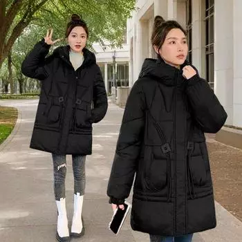 Модно и тепло - женское пальто свободного покроя с капюшоном и хлопковой подкладкой на зиму M красный