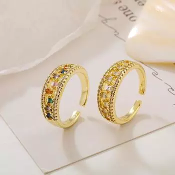 Модное 18-каратное медное циркониевое гальваническое настоящее золотое открытое кольцо женское нишевое дизайн усовершенствованное кольцо с хвостом холодного ветра opening adjustable