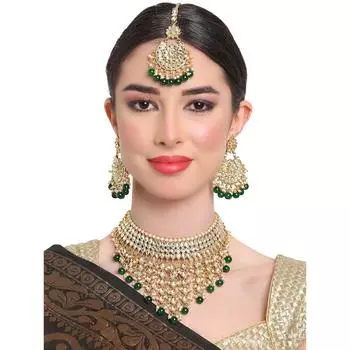 Модное 18-каратное позолоченное новейшее стильное колье с традиционным жемчугом Кундан, ожерелье, комплект украшений для женщин