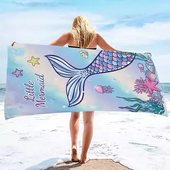 Модное 1 шт. пляжное полотенце с рисунком русалки, большой размер, легкое, впитывающее, для девочек, пляжное купание, отдых на природе, отдых, пляжные аксессуары 150x80cm