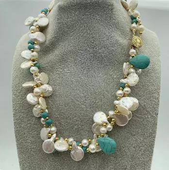 Модное 2-ниточное жемчужное ожерелье ручной работы с монетами