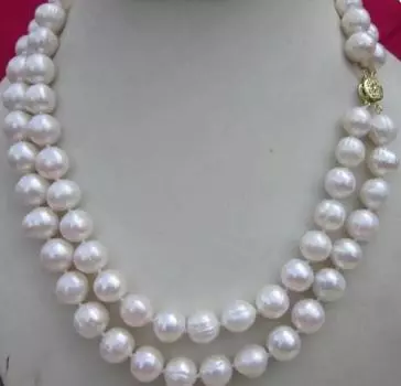 модное 2-рядное ОЖЕРЕЛЬЕ С НАТУРАЛЬНЫМ БЕЛЫМ ЖЕМЧУГОМ ЮЖНЫХ МОР 8-9 ММ 17–18 ДЮЙМОВ