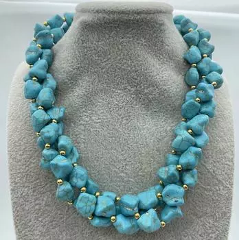 Модное 3-х ниточное ожерелье с бирюзой неправильной формы