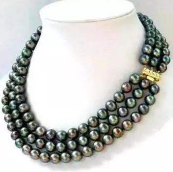 Модное 3-рядное ожерелье с застежкой из настоящего черного пресноводного жемчуга толщиной 7-8 мм