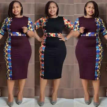 Модное африканское женское элегантное платье с рукавами семь четвертей с принтом больших размеров XXL-42 чёрный