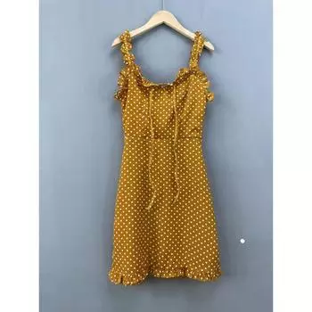 Модное эластичное элегантное платье-слинг в горошек облегающего кроя Yellow Polka Dot S