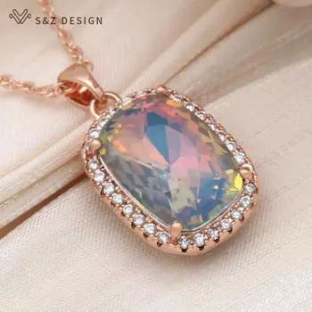 Модное элегантное ожерелье цвета розового золота с прямоугольным кристаллом и подвеской для женщин, свадебные украшения с цирконием