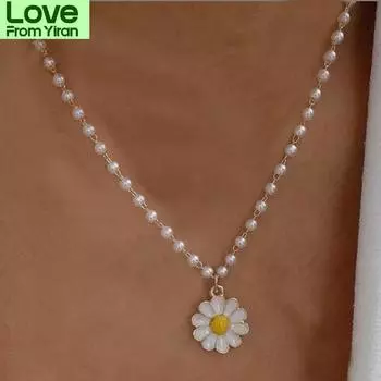 Модное элегантное ожерелье с маргаритками для женщин и девочек, имитация жемчужной цепочки, ожерелье с цветком, необычное модное ожерелье, ювелирный подарок