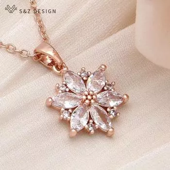 Модное элегантное ожерелье с подвеской в виде цветка для женщин, свадебная вечеринка, кубический цирконий, цвет розового золота, ювелирное изделие, подарок