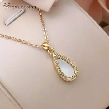 Модное элегантное ожерелье с подвеской в виде ракушки в форме капли воды для женщин, классическое микровосковое украшение с инкрустацией из кубического циркония