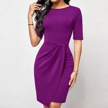 Модное элегантное повседневное платье с коротким рукавом, облегающее, для вечеринок, винтажное, с высокой талией, фиолетовое, женское, летнее, нестандартное, сексуальное платье 26207 S фиолетовый
