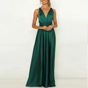 Модное элегантное вечернее платье без рукавов с v-образным вырезом на бретельках и открытой спиной сексуальное атласное вечернее платье с высокой талией нежное свадебное платье подружки невесты 26531 S тёмно-синий