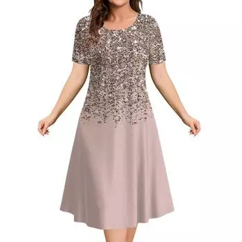 Модное элегантное женское платье больших размеров с коротким рукавом и круглым вырезом, повседневное платье для вечеринки в отпуске, платье большого размера с 3D-принтом, платье А-силуэта S