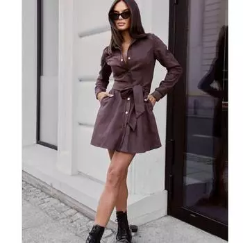 Модное элегантное женское платье-рубашка, новое осенне-зимнее платье с лацканами и длинным рукавом, короткое платье-трапеция для вечеринок, однобортное платье с галстуком-бабочкой S красный