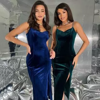 Модное элегантное женское платье с разрезом по бокам, на подтяжках, 2024, новое повседневное облегающее платье-карандаш с V-образным вырезом и без рукавов, женская одежда 2275 S чёрный