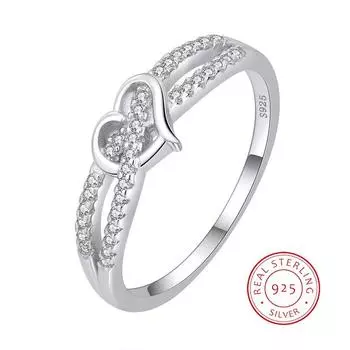 Модное ажурное двойное кольцо для пары в форме сердца для женщин, стерлинговое серебро S925, подарок на годовщину, ювелирные изделия, геометрические кольца, обручальные кольца 6 белый