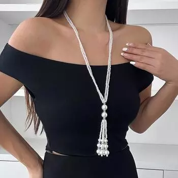 Модное белое искусственное жемчужное ожерелье с кисточками, темпераментное простое длинное ожерелье с бисером и кристаллами на ключицу, аксессуары для свитера