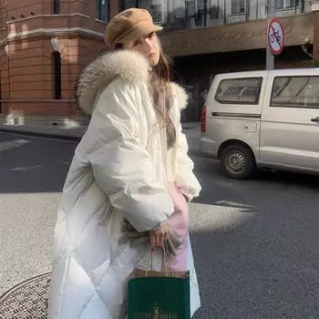 Модное белое пуховое хлопковое пальто с меховым воротником для женщин, утолщенное пальто в корейском стиле для зимы