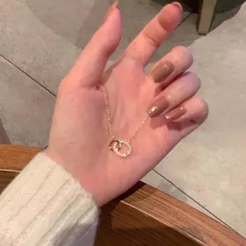 Модное блестящее круглое ожерелье с подвеской из циркония, двойное кольцо, золотистый цвет, ключичная цепочка